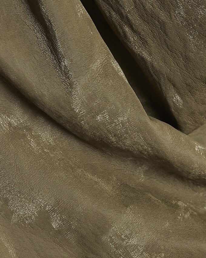 Khaki Faux Leather Hammered Ruched Detail Top