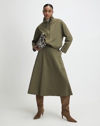 Khaki Faux Suede Bomber Jacket