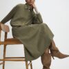 Khaki Faux Suede Full Circle Midi Skirt