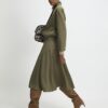 Khaki Faux Suede Full Circle Midi Skirt