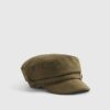 Khaki Faux Suede Snaffle Baker Boy Hat