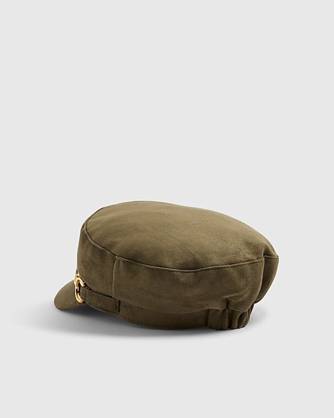 Khaki Faux Suede Snaffle Baker Boy Hat