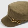 Khaki Faux Suede Snaffle Baker Boy Hat