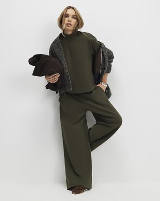 Khaki Funnel Neck Top