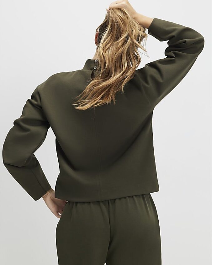 Khaki Funnel Neck Top