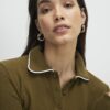 Khaki Long Sleeve Cosy Tipped Polo Shirt