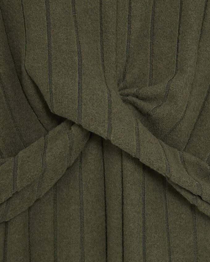 Khaki Long Sleeve Cosy Twist Front Midi Dress