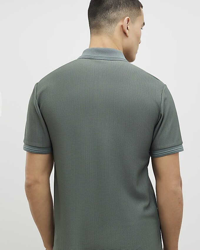 Khaki Muscle Fit Textured Polo Shirt