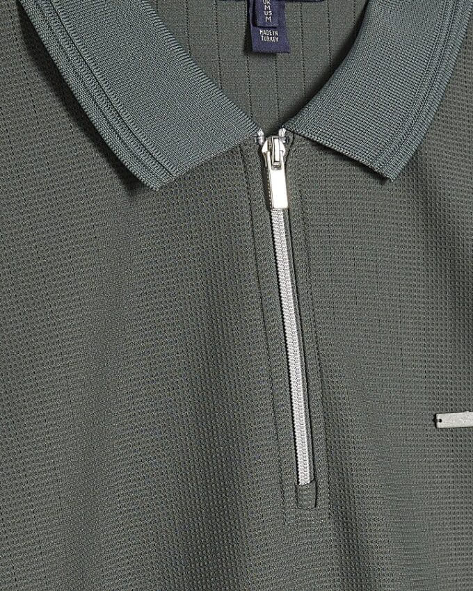Khaki Muscle Fit Textured Polo Shirt