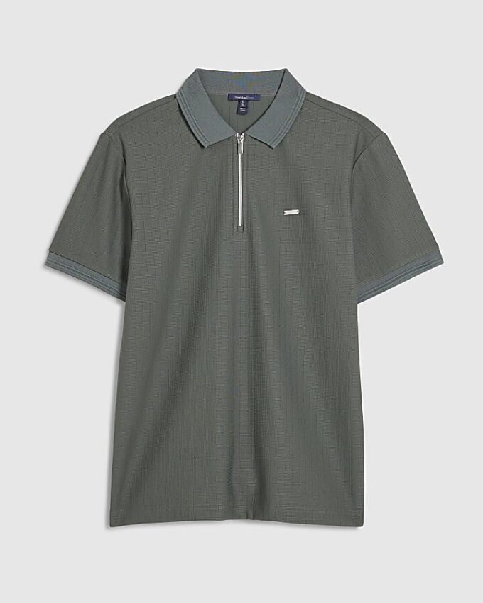 Khaki Muscle Fit Textured Polo Shirt