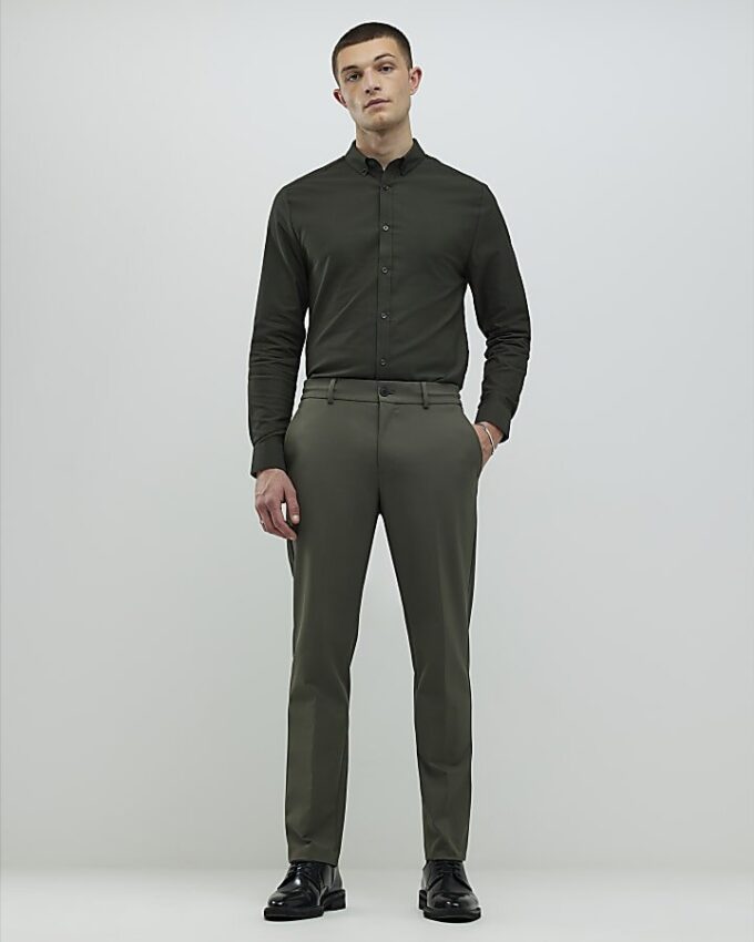 Khaki Muscle Fit Textured Shirt