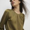 Khaki Pleat Front Blouse