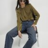 Khaki Pleat Front Blouse