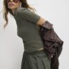 Khaki Short Sleeve Fitted Top
