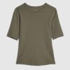 Khaki Short Sleeve Fitted Top
