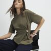 Khaki Short Sleeve Ruched Side Top