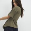 Khaki Short Sleeve Ruched Side Top