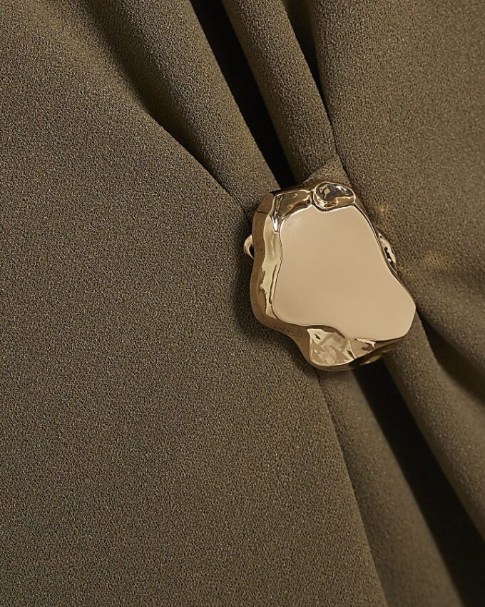 Khaki Short Sleeve Ruched Side Top