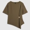 Khaki Short Sleeve Ruched Side Top