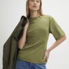 Khaki Short Sleeve Tie Back Seamed Top