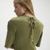 Khaki Short Sleeve Tie Back Seamed Top