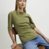 Khaki Short Sleeve Tie Back Seamed Top