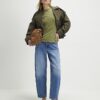Khaki Short Sleeve Tie Back Seamed Top