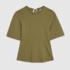 Khaki Short Sleeve Tie Back Seamed Top