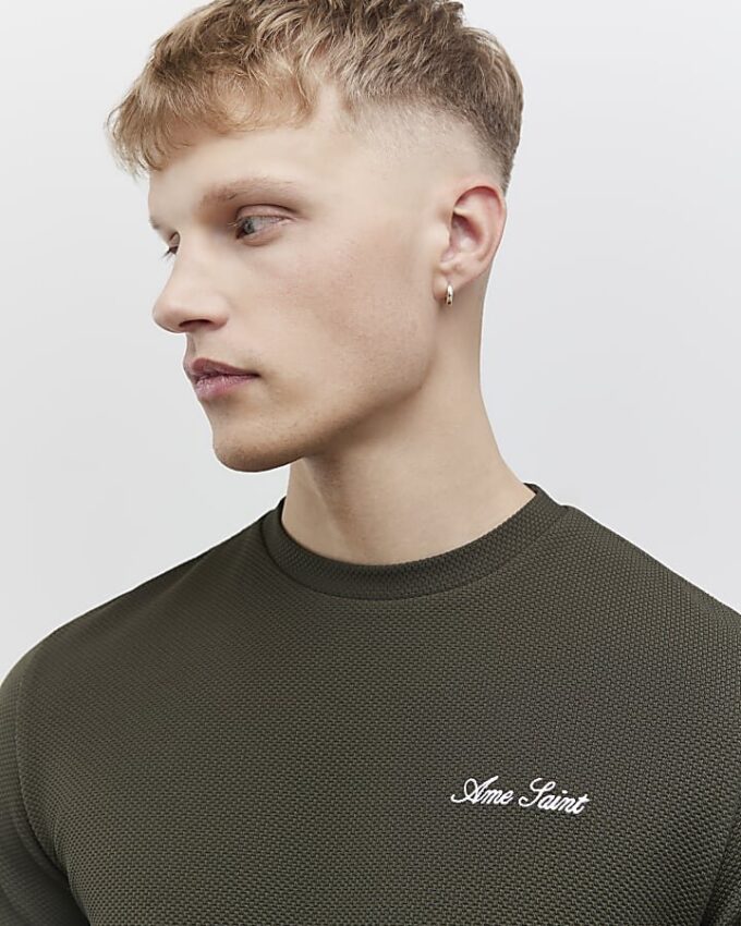 Khaki Slim Fit Textured Ame Saint T-Shirt