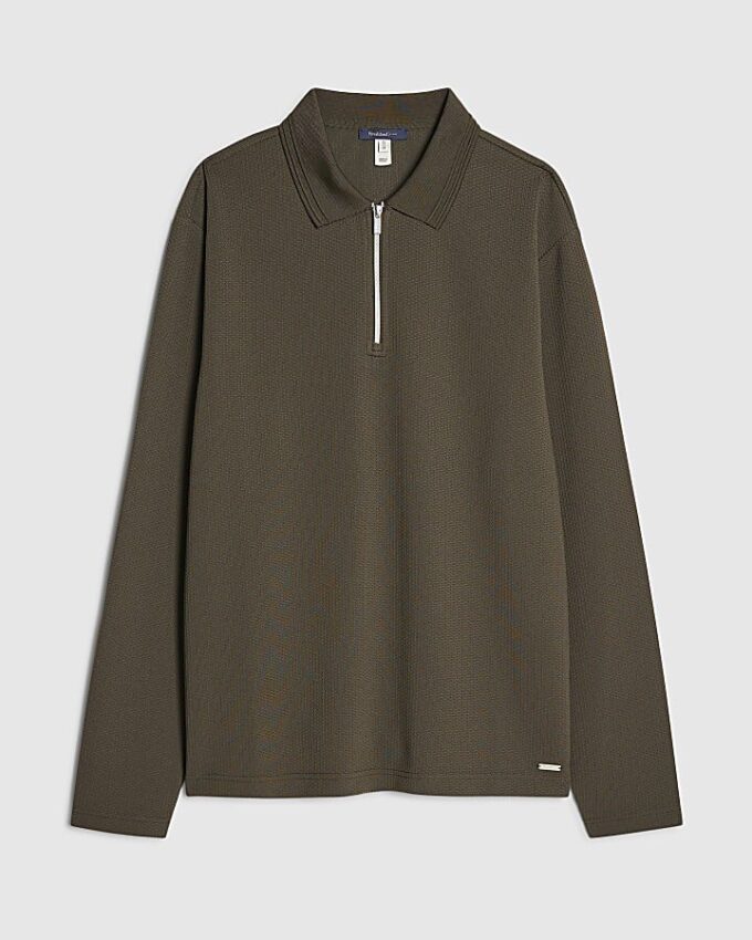 Khaki Slim Fit Textured Polo Shirt