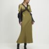 Khaki V Neck Lace Slip Dress