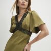 Khaki V Neck Lace Slip Dress