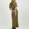 Khaki V Neck Lace Slip Dress