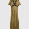Khaki V Neck Lace Slip Dress