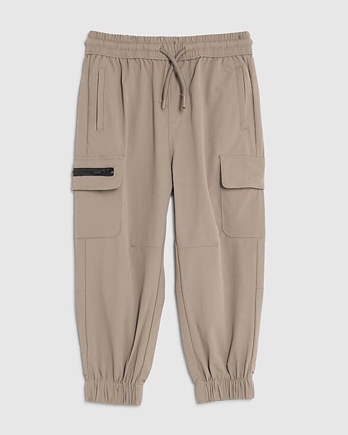 Mini Boys Beige Zip Cargo Trousers