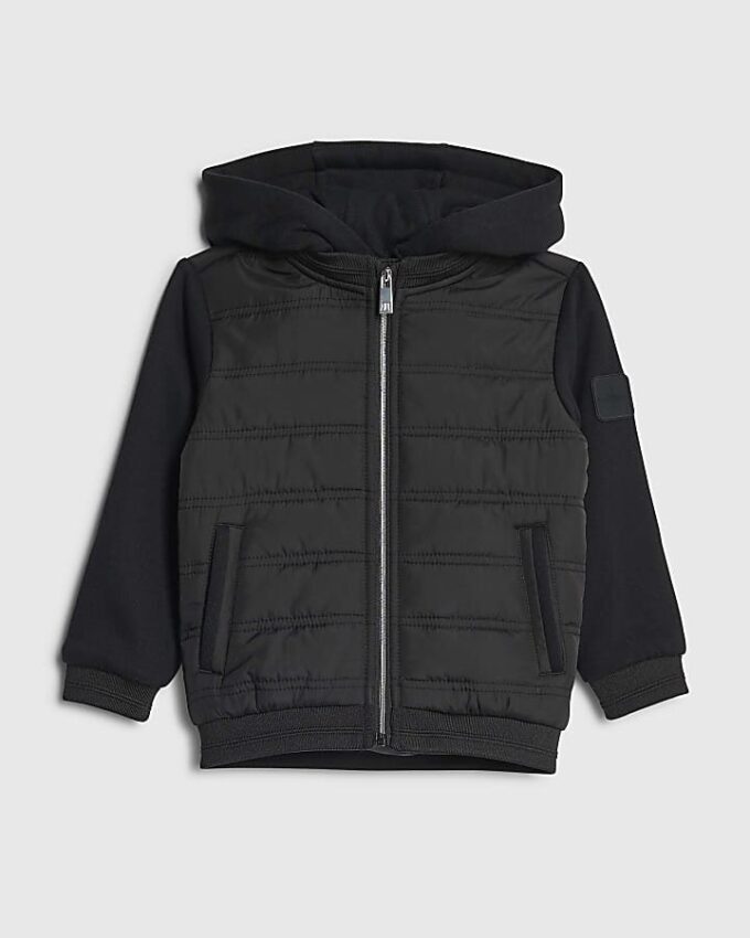 Mini Boys Black Hooded Hybrid Jacket