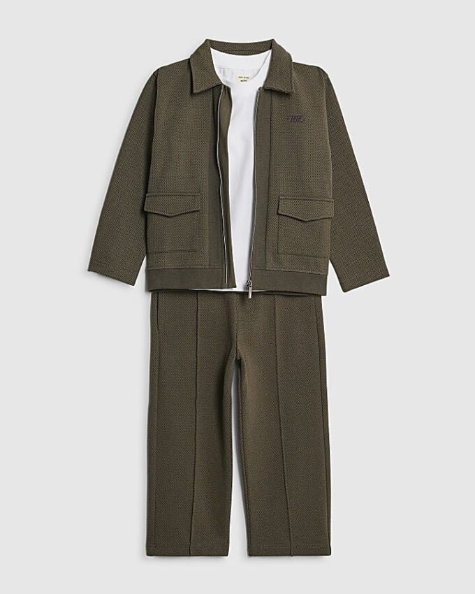 Mini Boys Khaki Textured Harrington Set