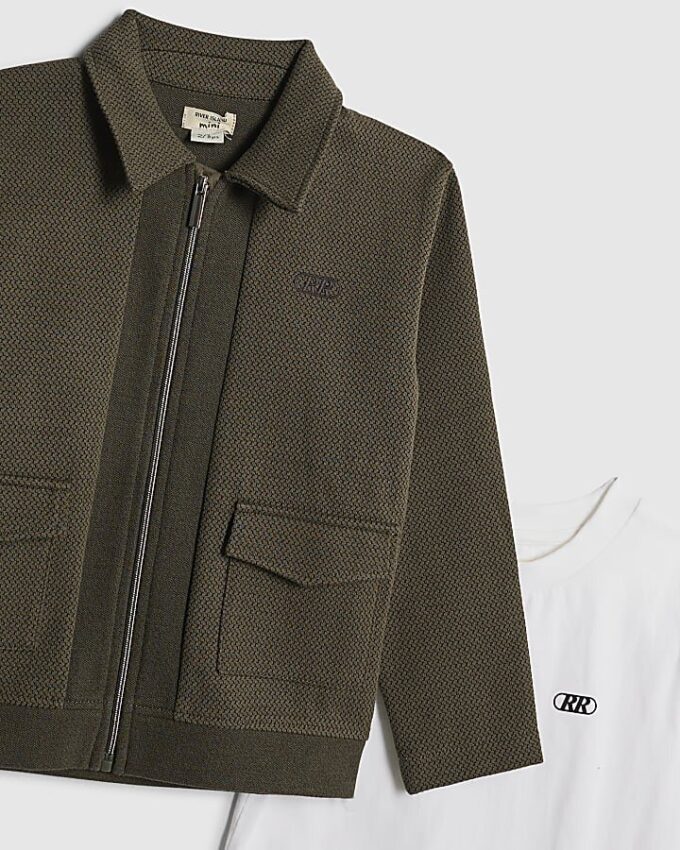 Mini Boys Khaki Textured Harrington Set