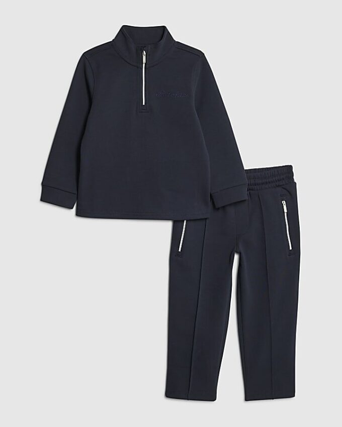Mini Boys Navy Zip Funnel Sweatshirt Set