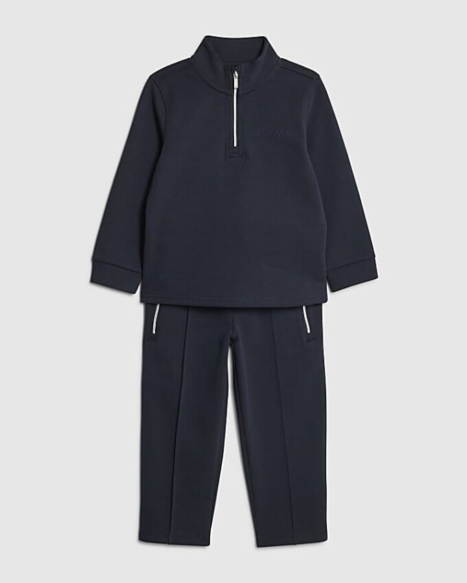 Mini Boys Navy Zip Funnel Sweatshirt Set