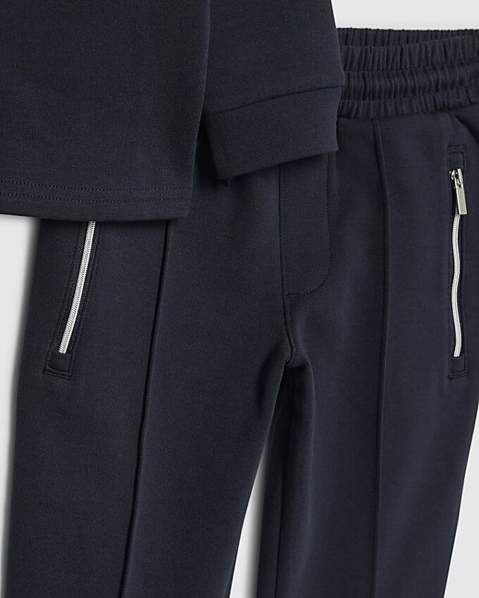 Mini Boys Navy Zip Funnel Sweatshirt Set