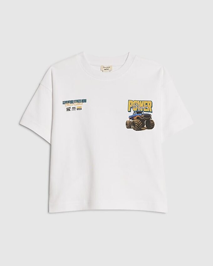 Mini Boys White Monster Truck T-Shirt
