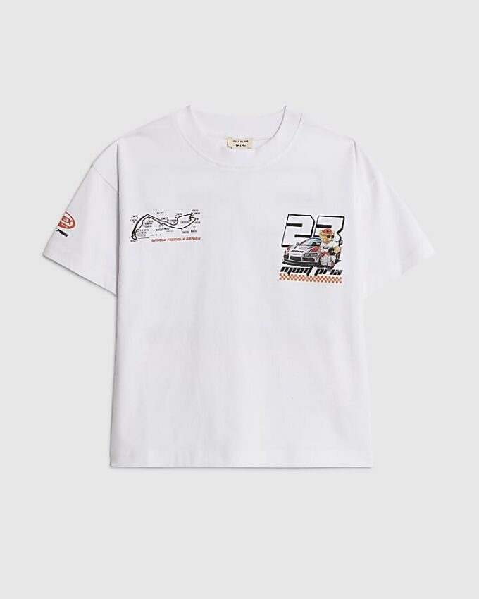 Mini Boys White Motocross Bear Car T-Shirt