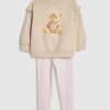 Mini Girls Beige Bow Hat Bear Sweatshirt Set