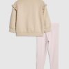Mini Girls Beige Bow Hat Bear Sweatshirt Set