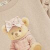 Mini Girls Beige Bow Hat Bear Sweatshirt Set