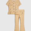 Mini Girls Beige Peplum Hem Short Sleeve Top