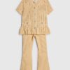 Mini Girls Beige Peplum Hem Short Sleeve Top