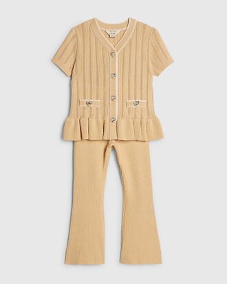 Mini Girls Beige Peplum Hem Short Sleeve Top
