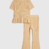 Mini Girls Beige Peplum Hem Short Sleeve Top